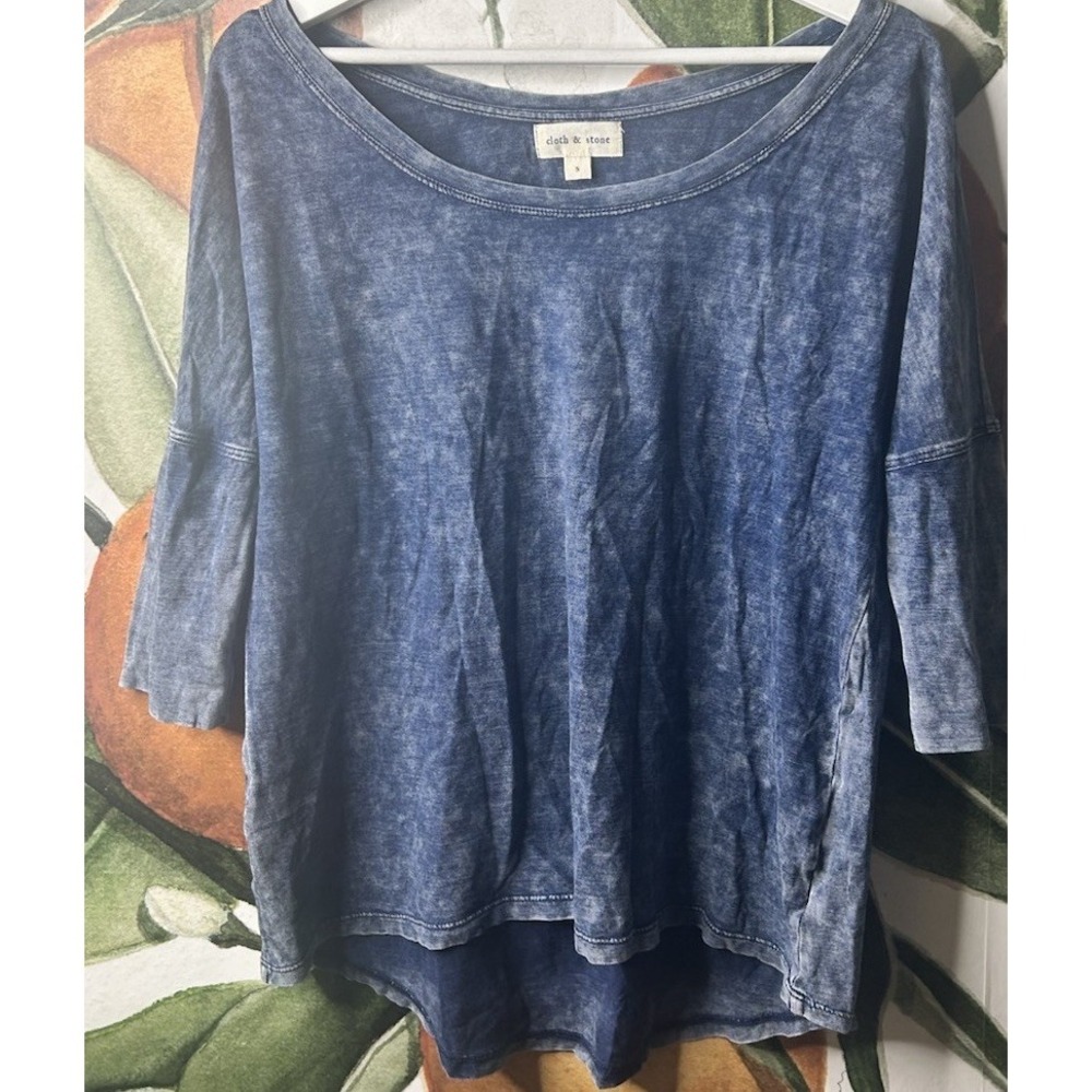 Cloth &‎ Stone Anthropologie Small Blue Boatneck 3/4 Sleeves Shirt Top